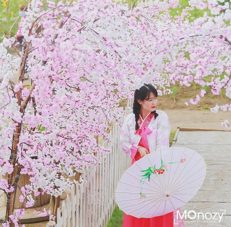 Chụp ngoại cảnh Tết 2019 đẹp tại vườn đào Nhật Tân